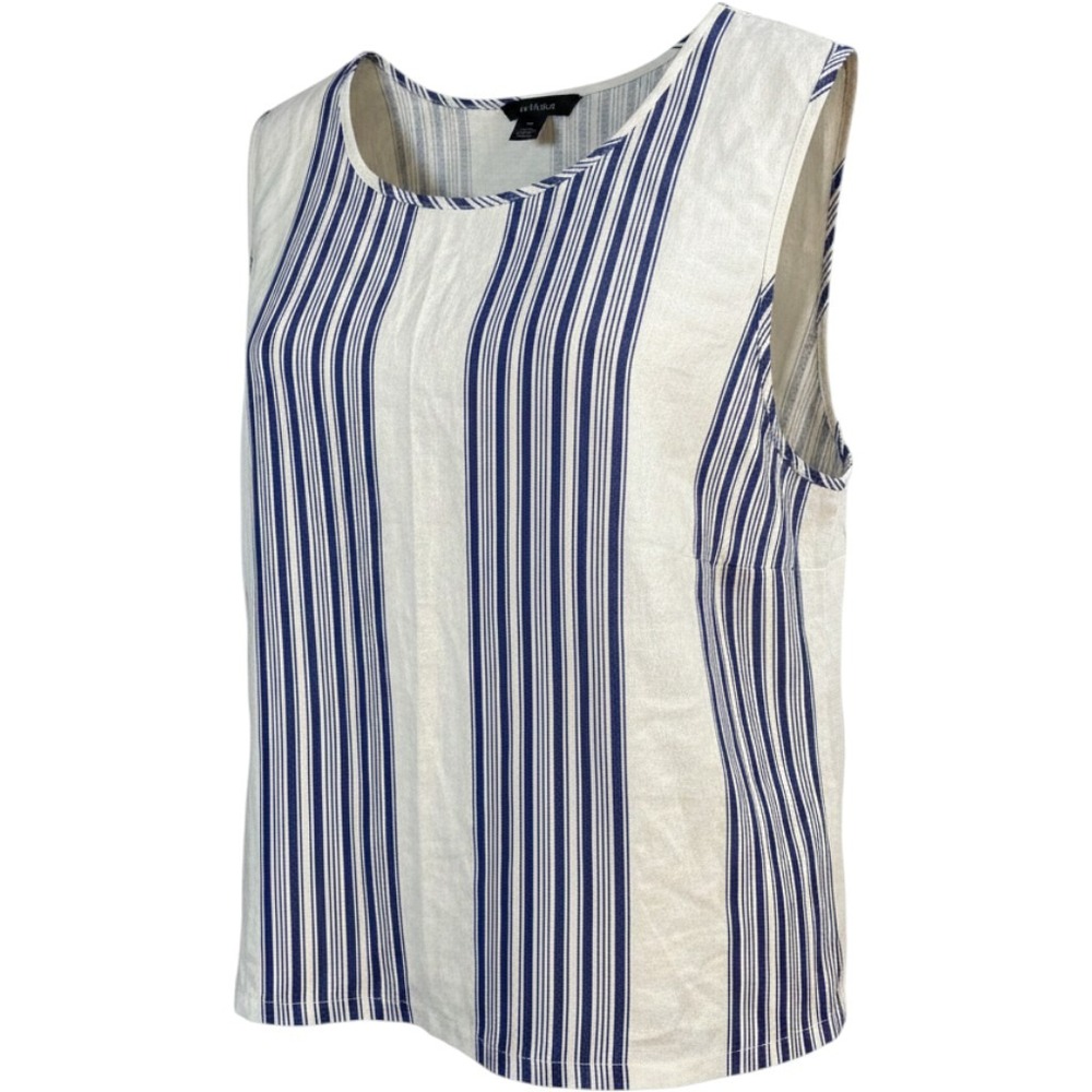 Halogen Striped Linen Blend Tank Top Womens XXL Coastal Nautical Preppy